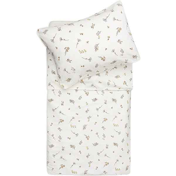 Jollein dekbedovertrek Riverside collectie met eendjes, konijntjes en waterplanten in neutrale tinten, inclusief kussensloop 60x40 cm.