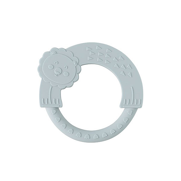 siliconen bijtring blauw grijs Interbaby met leeuwtje en structuurdetails