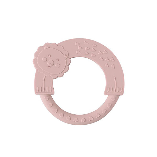 siliconen bijtring Interbaby dark pink met leeuwtje en structuurdetails