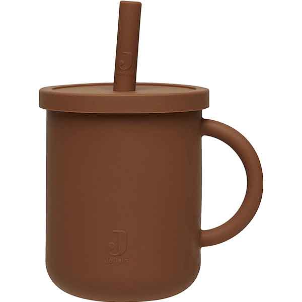 Jollein siliconen drinkbeker caramel met oor, dop en rietje