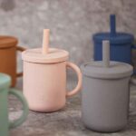 Jollein siliconen drinkbeker jeans blue met oor, dop en rietje