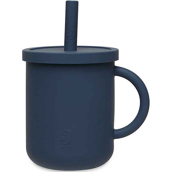 Jollein siliconen drinkbeker jeans blue met oor, dop en rietje