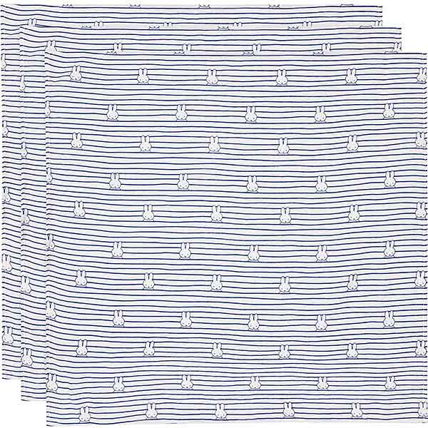 Jollein x Nijntje hydrofiele doeken 70x70 cm in Navy Blue met witte streepjes en Nijntje gezichtjes, set van drie zachte katoenen doeken.