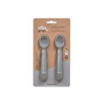 Siliconen lepel en vork in Patrol Gray voor baby en peuter