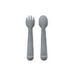 Siliconen lepel en vork in Patrol Gray voor baby en peuter