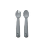Siliconen lepel en vork in Patrol Gray voor baby en peuter
