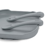 Siliconen lepel en vork in Patrol Gray voor baby en peuter