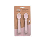 Roze siliconen kinderbestek met lepel en vork voor baby en peuter
