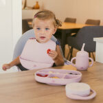 Roze siliconen kinderbestek met lepel en vork voor baby en peuter