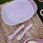 Roze siliconen kinderbestek met lepel en vork voor baby en peuter