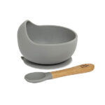 Petrol Gray siliconen babykom met zuignap en bijpassende lepel van Interbaby
