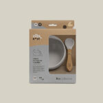 Petrol Gray siliconen babykom met zuignap en bijpassende lepel van Interbaby