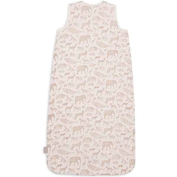 Jollein hydrofiele baby zomer slaapzak in Animals Nougat print met beige dierenmotief, mouwloos model van ademend katoen.