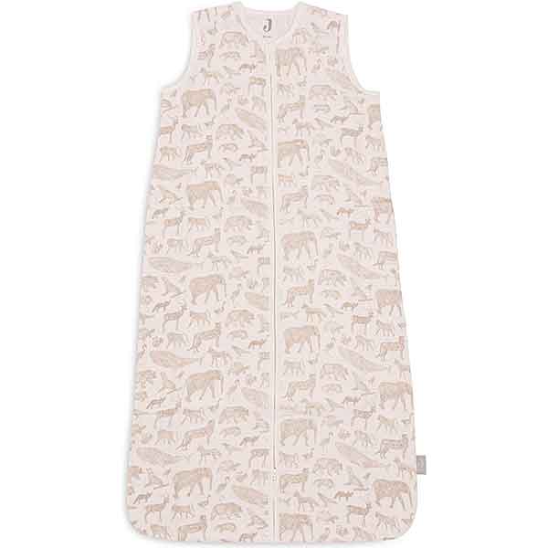 Jollein hydrofiele baby zomer slaapzak in Animals Nougat print met beige dierenmotief, mouwloos model van ademend katoen.