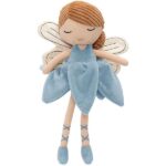 Jollein knuffelpop Amy fairy met blauw jurkje, geborduurde oogjes en zachte vleugels