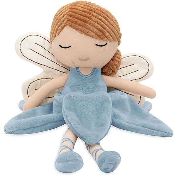Jollein knuffelpop Amy fairy met blauw jurkje, geborduurde oogjes en zachte vleugels