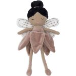 Jollein knuffelpop Mae fairy met zacht bruin jurkje en geborduurde gezichtjes