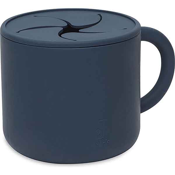 Jollein siliconen snackcup jeans blue met spiraaldeksel en handgreep