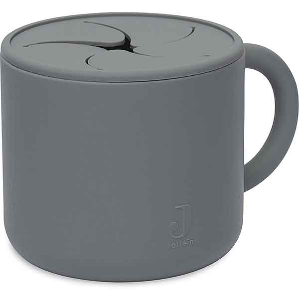 Jollein siliconen snackcup storm grey met spiraaldeksel en handgreep