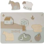 Jollein houten puzzel Farm met zes FSC houten puzzelstukken in boerderijthema