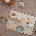 Jollein houten puzzel Farm met zes FSC houten puzzelstukken in boerderijthema