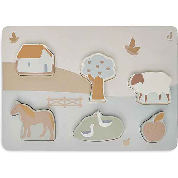 Jollein houten puzzel Farm met zes FSC houten puzzelstukken in boerderijthema