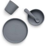 Jollein siliconen kinderserviesset storm grey met bord, kom, beker en lepel