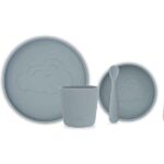 Jollein siliconen kinderserviesset storm grey met bord, kom, beker en lepel