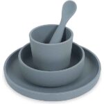 Jollein siliconen kinderserviesset storm grey met bord, kom, beker en lepel