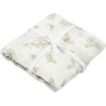 Jollein hydrofiele doeken met Dreamy Mouse print in beige tinten, gebonden met wit lint, set van twee zachte katoenen doeken.