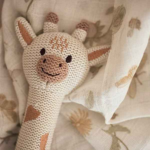 Jollein hydrofiele doeken met Dreamy Mouse print in beige tinten, gebonden met wit lint, set van twee zachte katoenen doeken.
