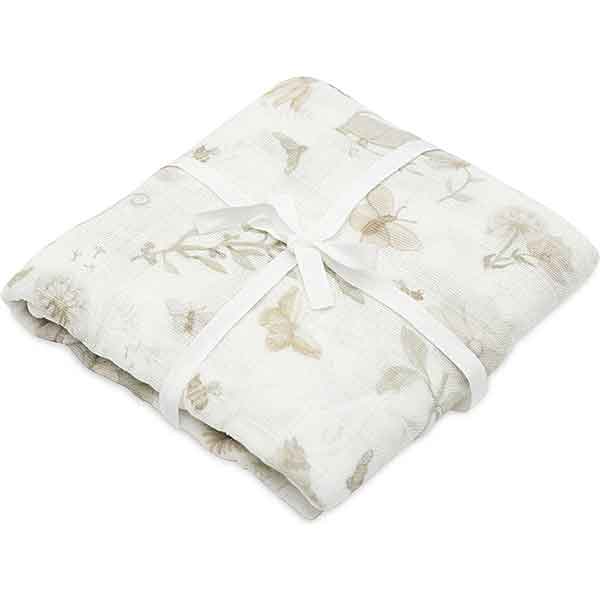 Jollein hydrofiele doeken met Dreamy Mouse print in beige tinten, gebonden met wit lint, set van twee zachte katoenen doeken.