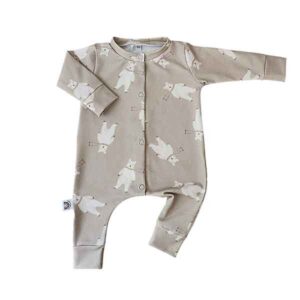 Pistachekleurig boxpakje Ijsberen van Little Adventure met ijsberen print en drukknoopjes aan de voorzijde