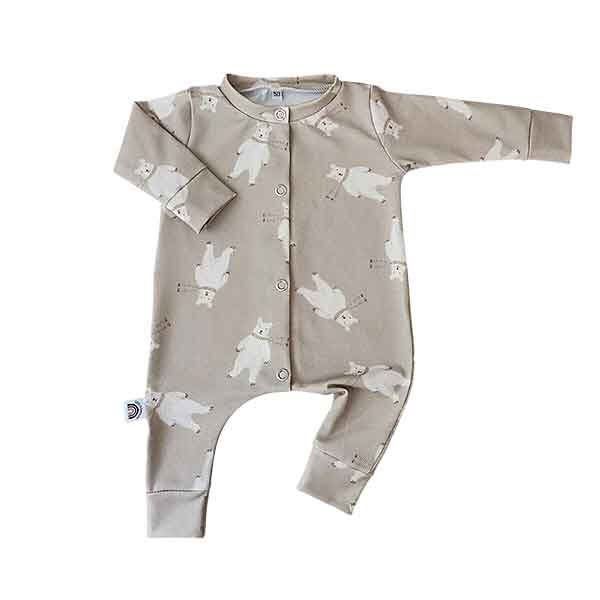 Pistachekleurig boxpakje Ijsberen van Little Adventure met ijsberen print en drukknoopjes aan de voorzijde