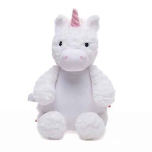 Starflower eenhoorn knuffel van Cubbies met wit lichaam zachte vacht en roze hoorn in baby ontwerp