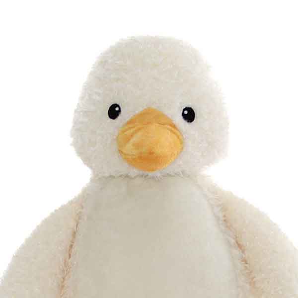 Eend Ducky knuffel van Cubbies met roomwit lichaam gele snavel en zachte vacht met vriendelijke uitstraling