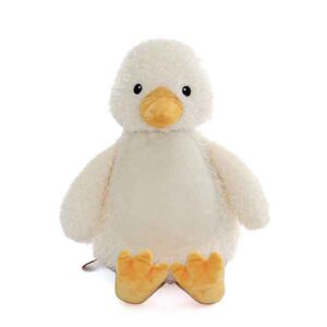 Eend Ducky knuffel van Cubbies met roomwit lichaam gele snavel en zachte vacht met vriendelijke uitstraling