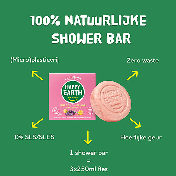 Happy Earth shower bar lavender ylang met natuurlijke oliƫn