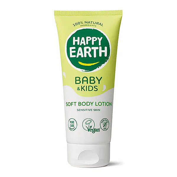 Happy Earth zachte body lotion voor baby’s en kinderen in biobased tube