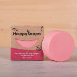 Roze Melon Power Conditioner Bar van HappySoaps met kartonnen verpakking.