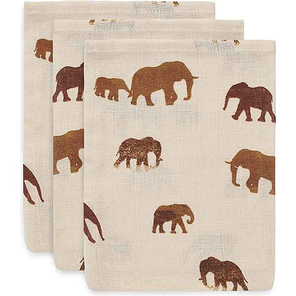 Jollein hydrofiele washandjes Savannah met olifantenprint in natureltint