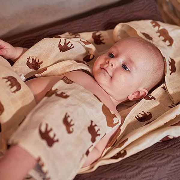 Jollein hydrofiele washandjes Savannah met olifantenprint in natureltint