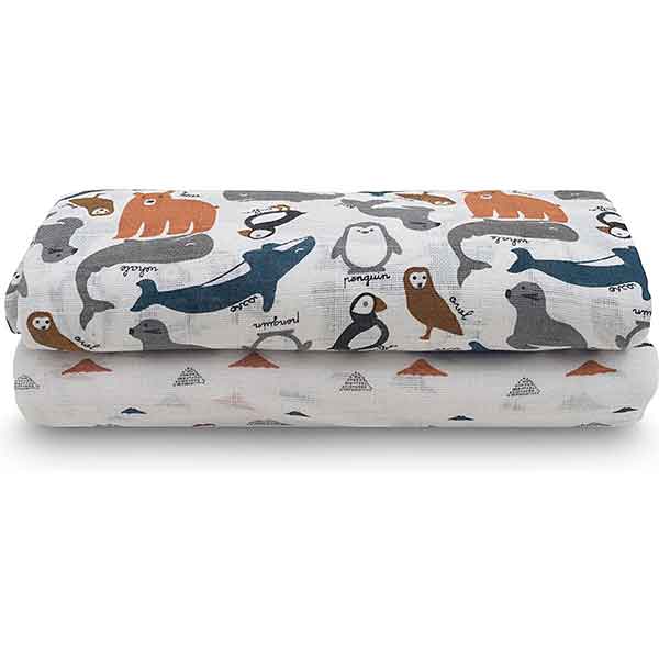 Hydrofiele multidoeken XL Polar van Jollein met pooldieren print. Zacht absorberend en multifunctioneel voor inbakeren badderen en onderweg. Set van 2