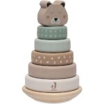 Houten tuimelstapelaar Jungle Jambo van Jollein met cheetah hoofdje en stapelblokken gemaakt van FSC gecertificeerd hout