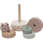 Houten tuimelstapelaar Jungle Jambo van Jollein met cheetah hoofdje en stapelblokken gemaakt van FSC gecertificeerd hout