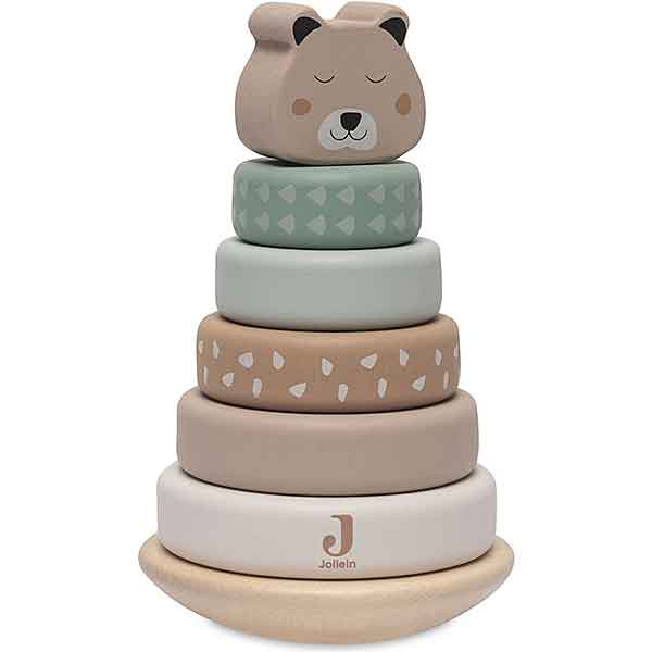 Houten tuimelstapelaar Jungle Jambo van Jollein met cheetah hoofdje en stapelblokken gemaakt van FSC gecertificeerd hout