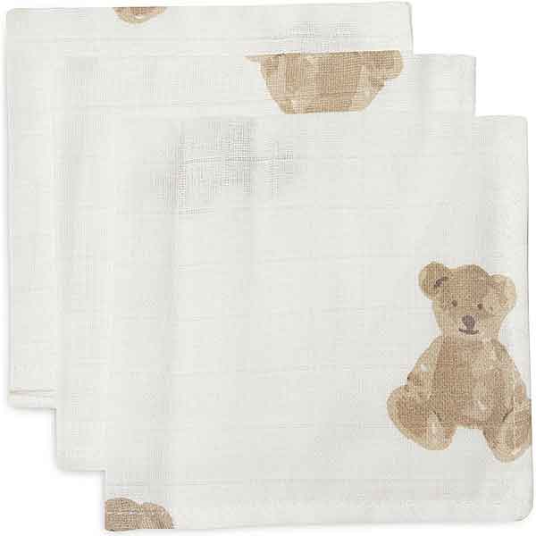 Hydrofiele monddoekjes Teddy Bear met beertjesprint in ivory tint van Jollein