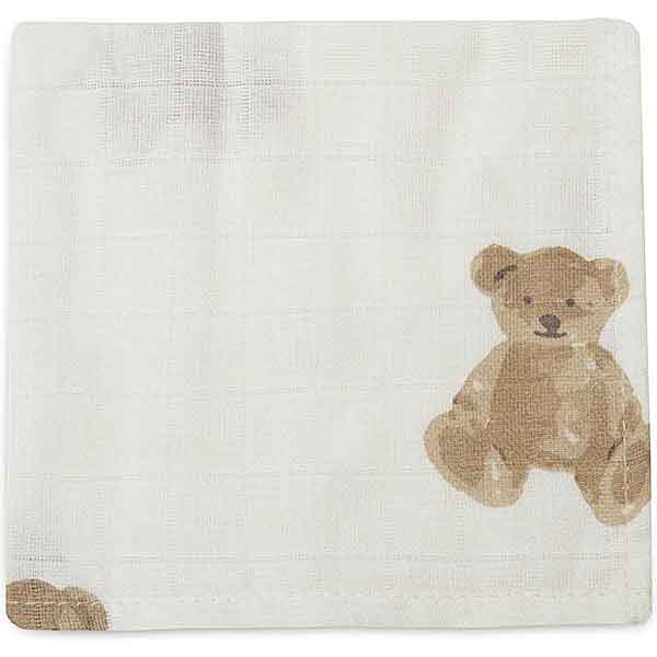Hydrofiele monddoekjes Teddy Bear met beertjesprint in ivory tint van Jollein