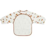 Waterproof slab met mouw Pear van Jollein met perenprint en lichtbruine bies beschermt kleding tijdens eten en knoeien