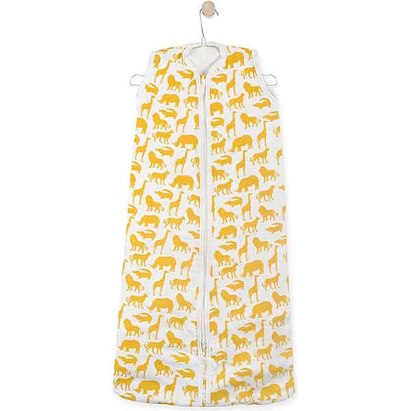 Hydrofiele babyslaapzak van Jollein met safari dierenprint in geel en wit maat 70 cm